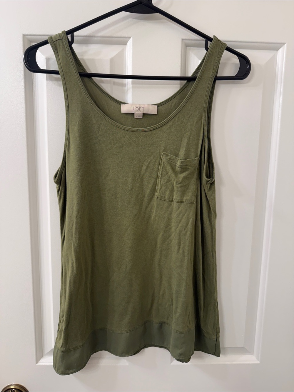 LOFT Olive Green Scoop Neck Pocket Tank
